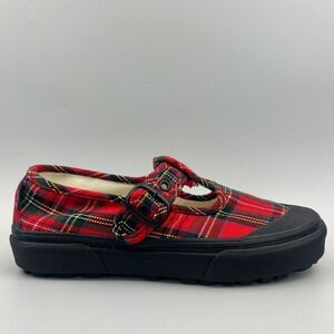 Vans Style 93 Mary Jane Women Size 6.5 Red Tartan Plaid Canvas Buckle Shoes NEW